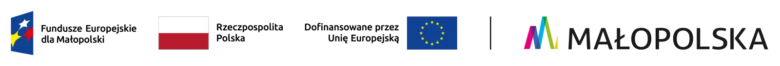 znak programu Fundusze Europejskie dla Małopolski i flaga Polski i znak Unii Europejskiej i znak wojewodztwa malopolskiego